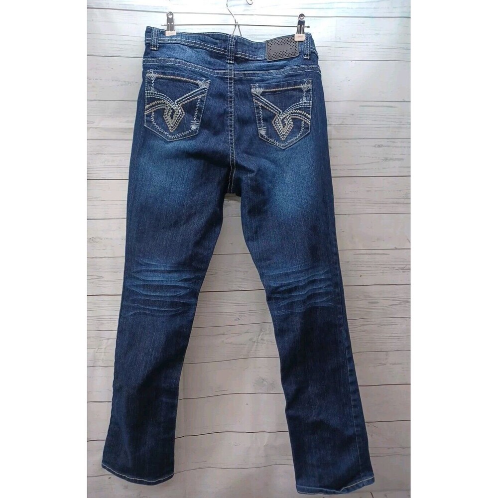 Sizzle Denim Womens Blue Jeans Pockets Distressed Embroidery Sz 16
